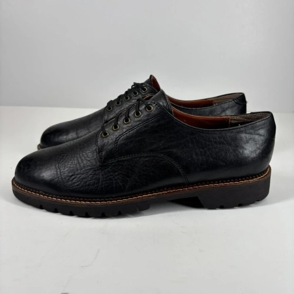 H.S. Trask Gallatin 1002 Men's US 9M Black Bison‎ Leather Plain-Toe Derby Shoes